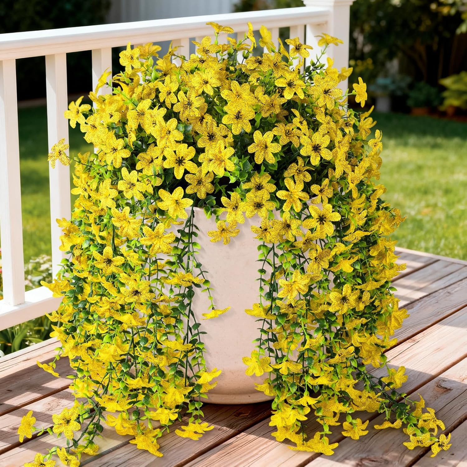 2 PCS Outdoor Cascading Daisy & Eucalyptus Florals – UV Resistant Hanging Faux Flower Bundles-EASESTER