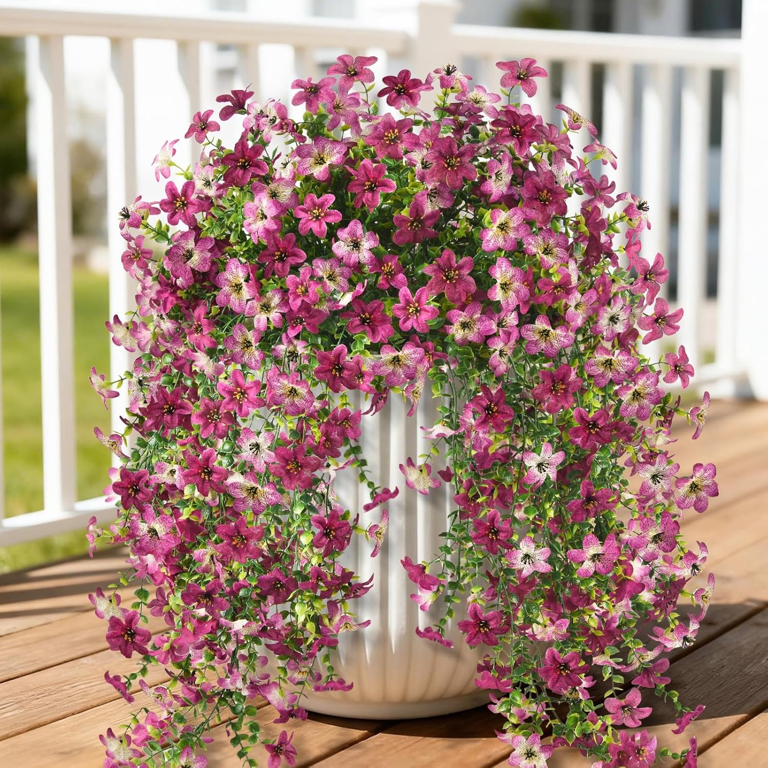 2 PCS Outdoor Cascading Daisy & Eucalyptus Florals – UV Resistant Hanging Faux Flower Bundles-EASESTER