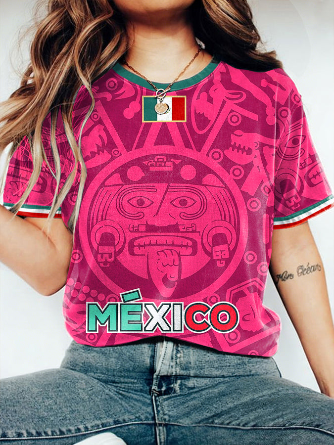 Women's Mexico Football Lover Printed T-shirt-2026 World Cup Gear