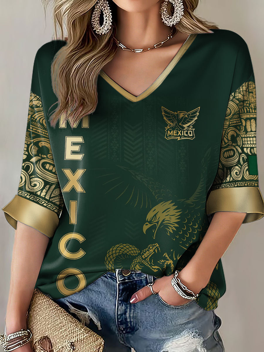 Women's Mexico Football Lover Printed Casual Tops-2026 World Cup Gear