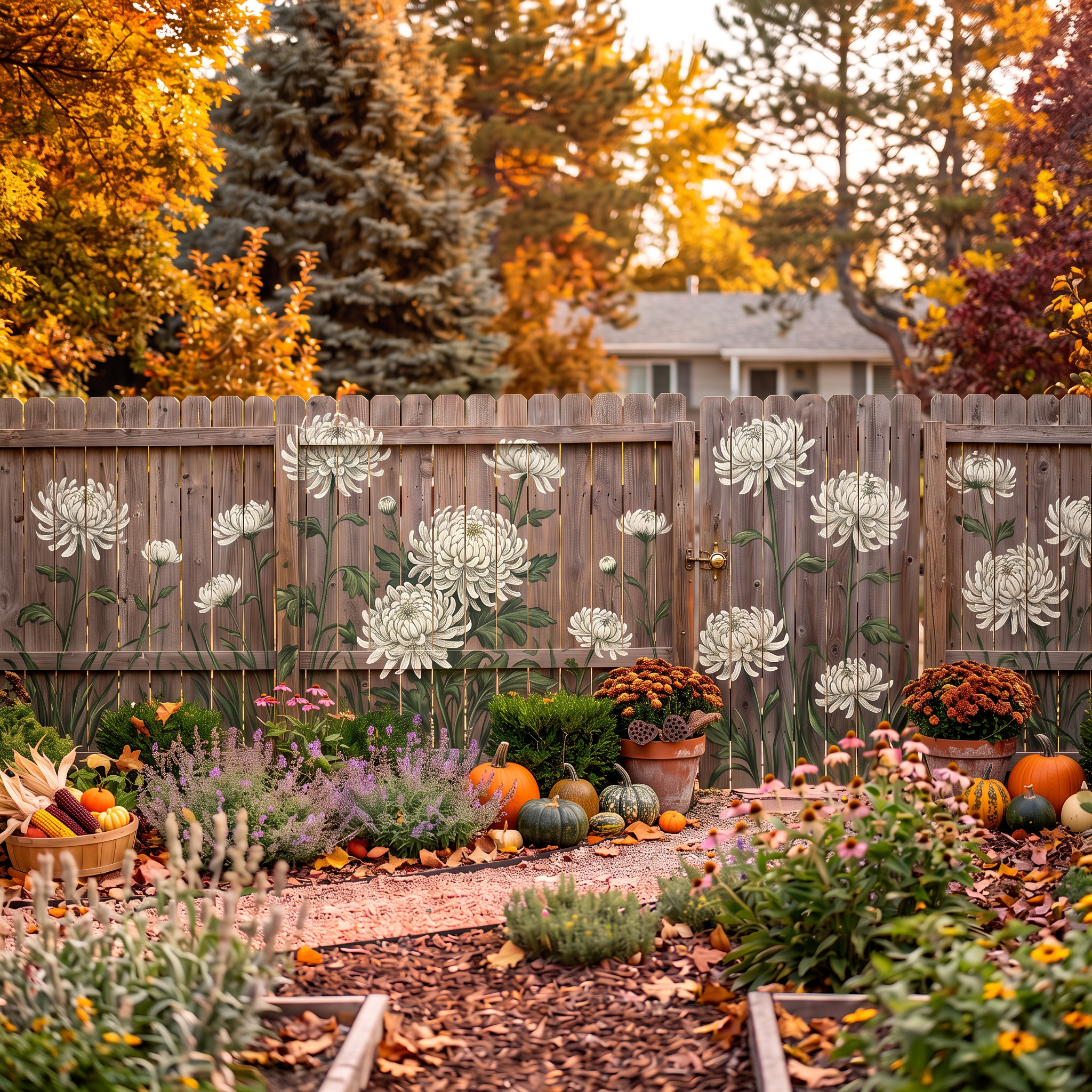 🍂 Chrysanthemum Garden Fence Large Flower Stencils 🌻 DIY Fall Decoration🧡（2pcs）
