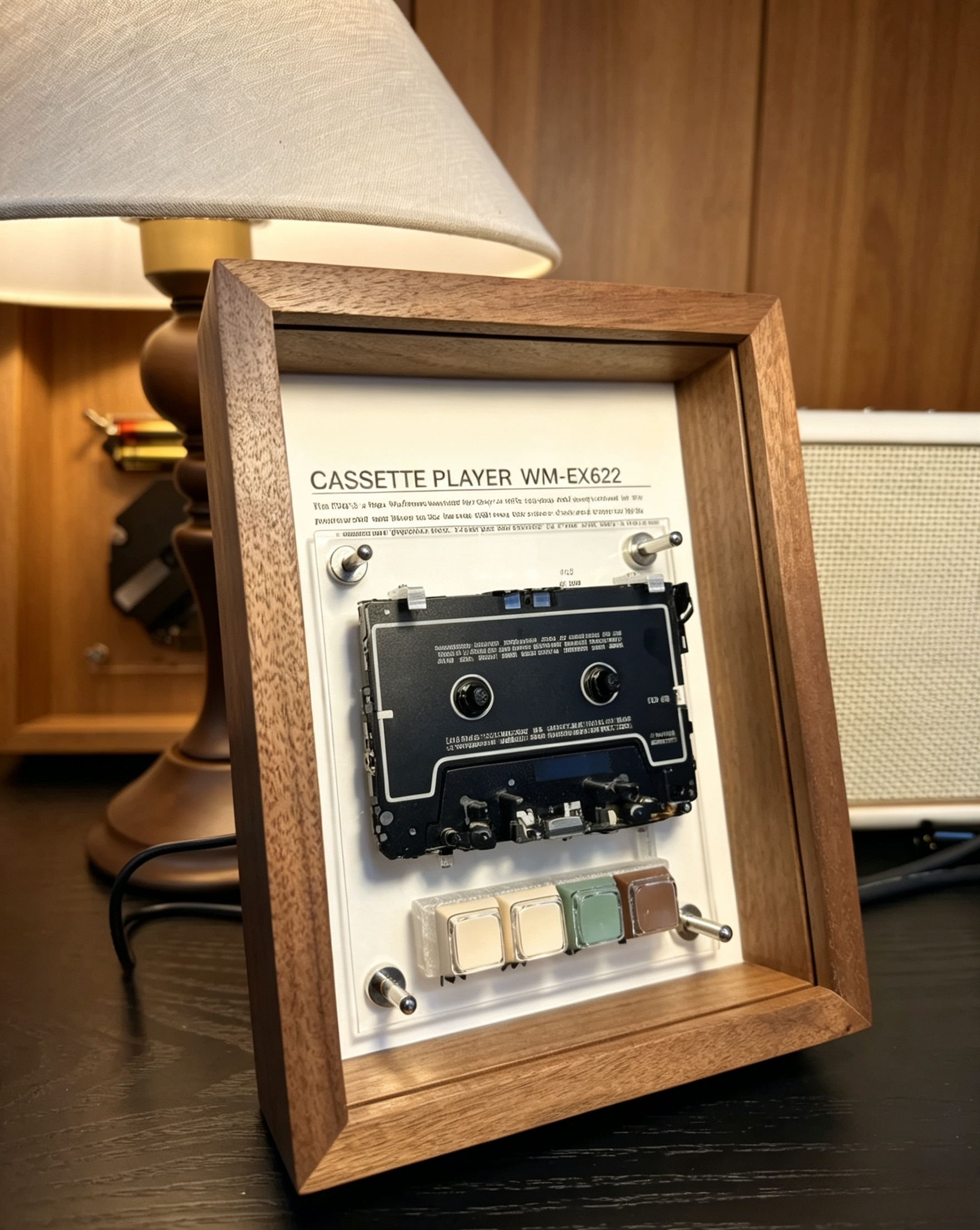 Vintage Cassette Player Frame with Functional Tape Playback & Retro Wall Art Design