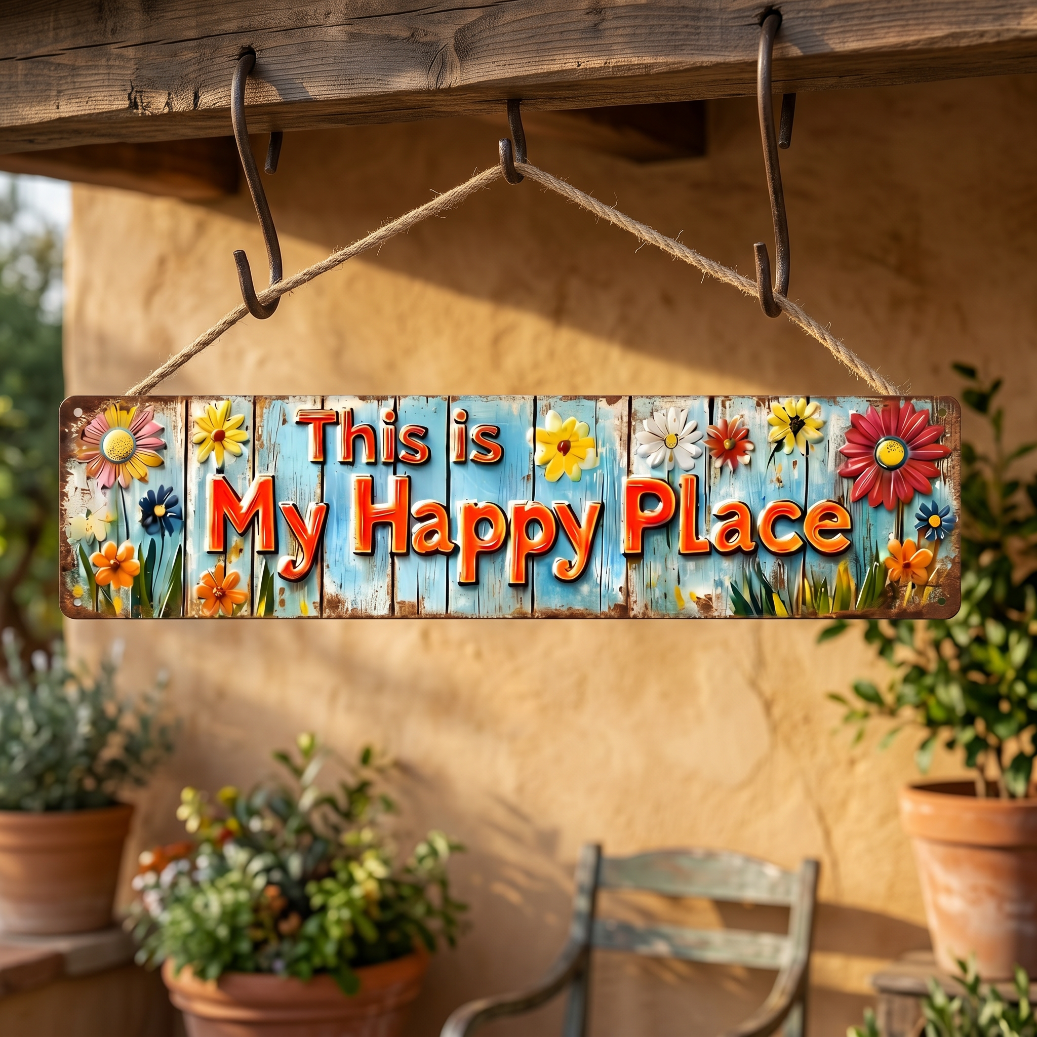 "This Is My Happy Place" Metal Sign With Vibrant Floral Pattern