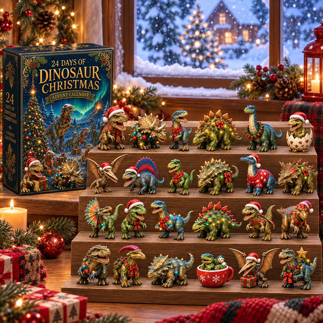 🦖24 Days of Dinosaur Christmas Advent Calendar – 24 Collectible Dino Figurines Holiday Surprises