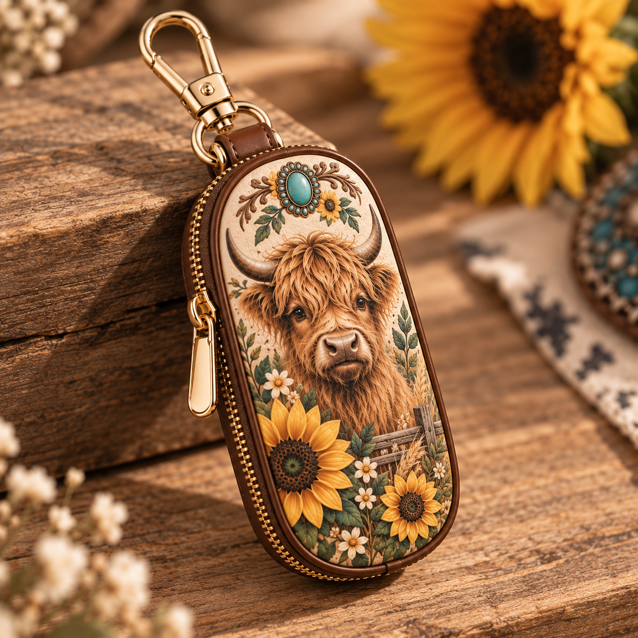 Western Car Key Fob Cover – Rustic Zipper Key Wallet
