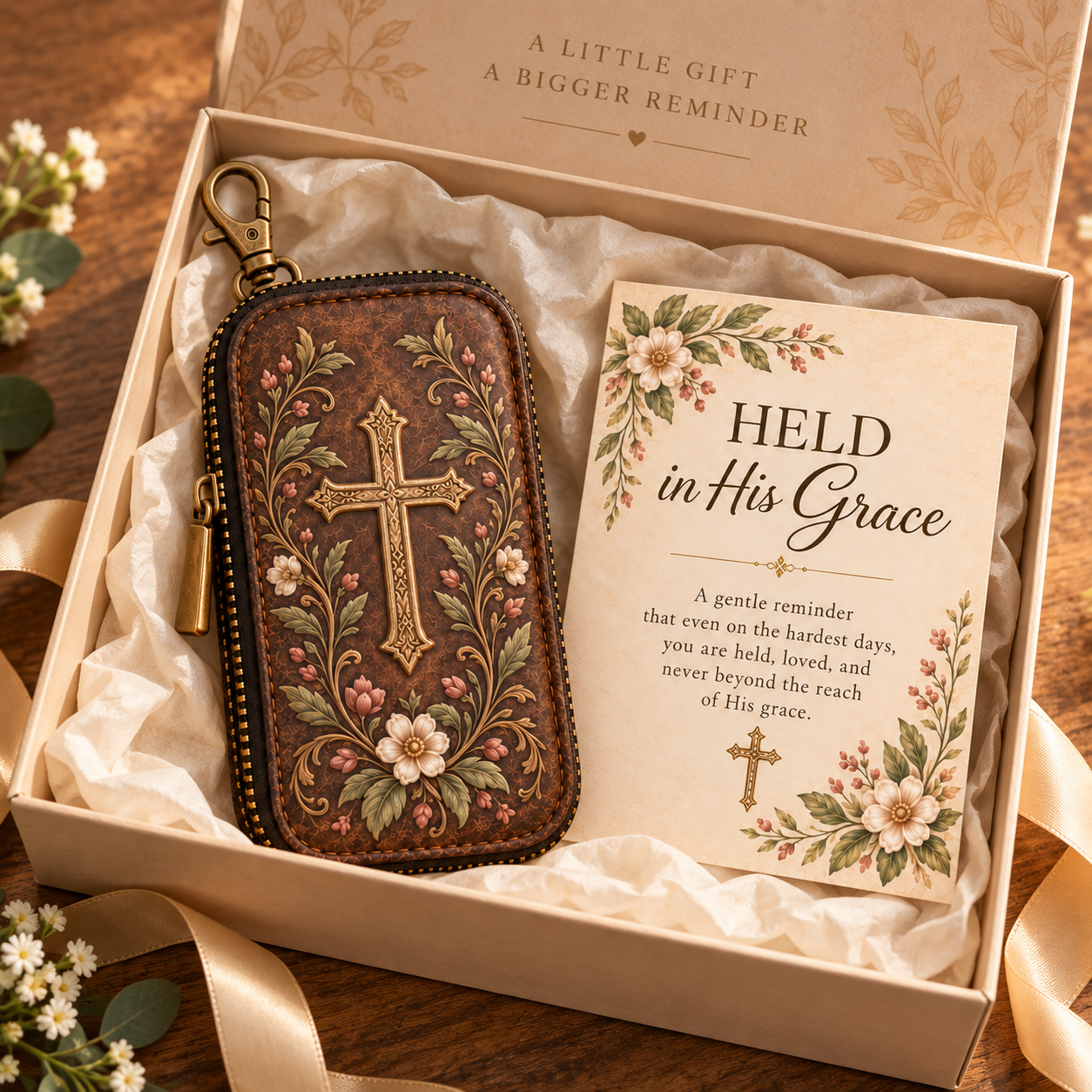 Faith Journey Key Case Gift Set – Christian Key Holder with Encouragement Card