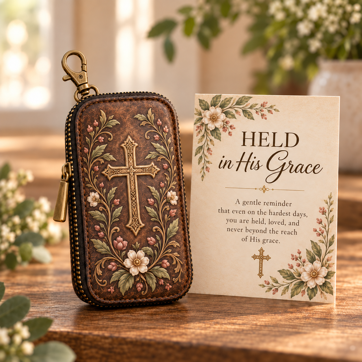 Faith Journey Key Case Gift Set – Christian Key Holder with Encouragement Card