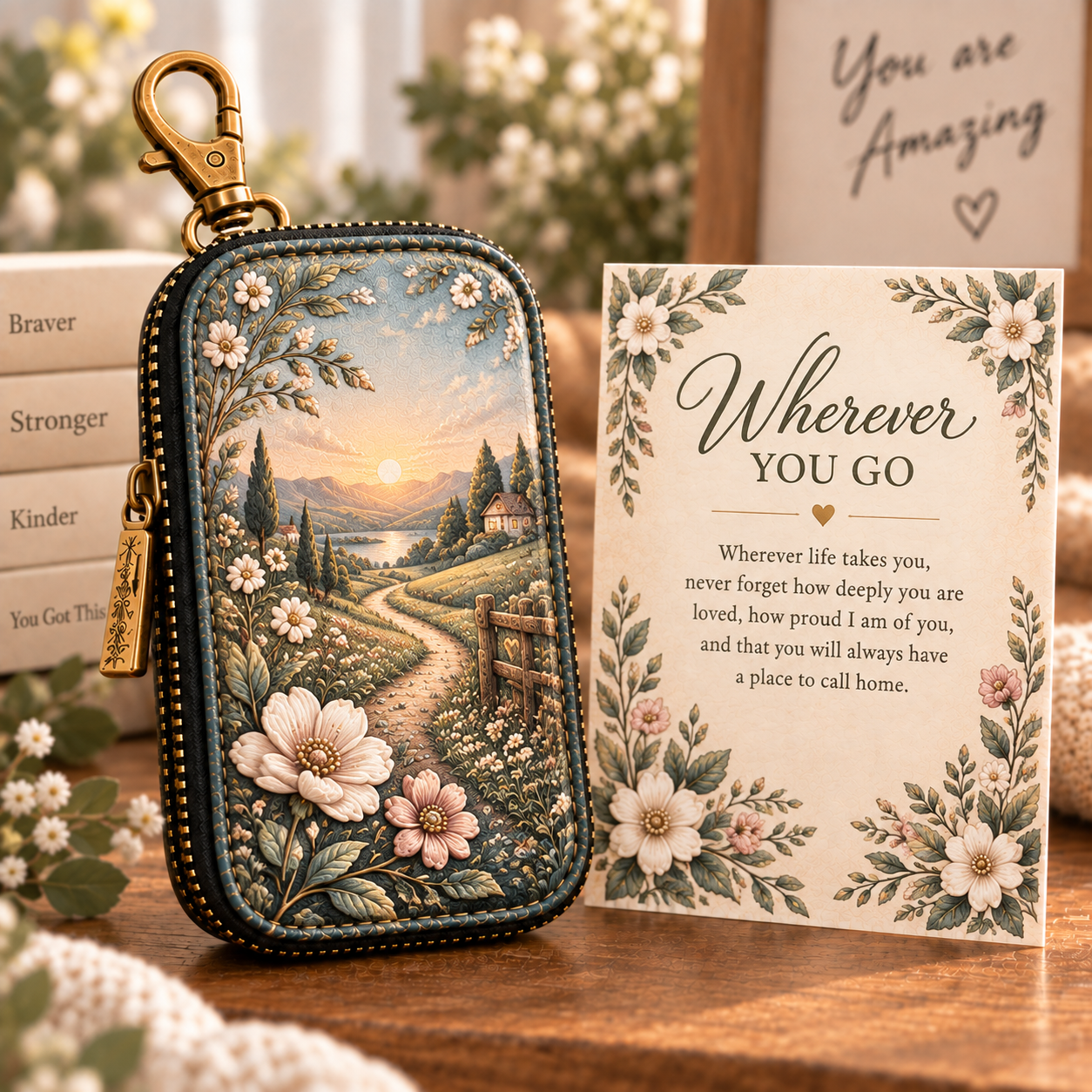 Wherever You Go Mother-Daughter Key Case Gift Set – Meaningful Keepsake with Message Card