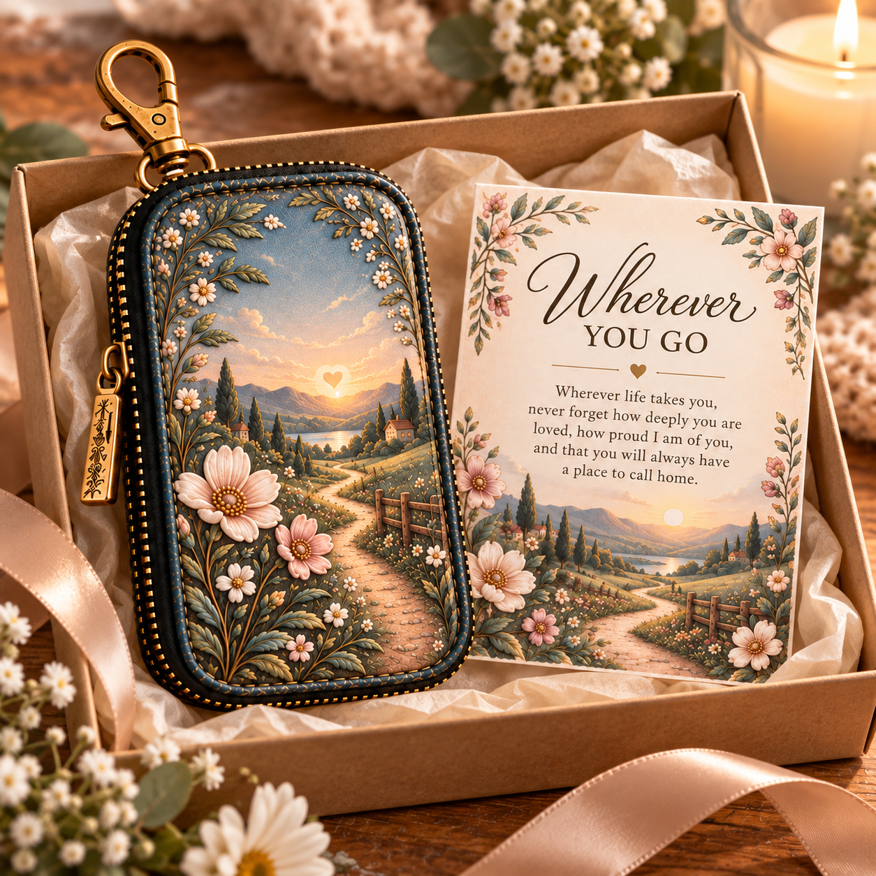 Wherever You Go Mother-Daughter Key Case Gift Set – Meaningful Keepsake with Message Card