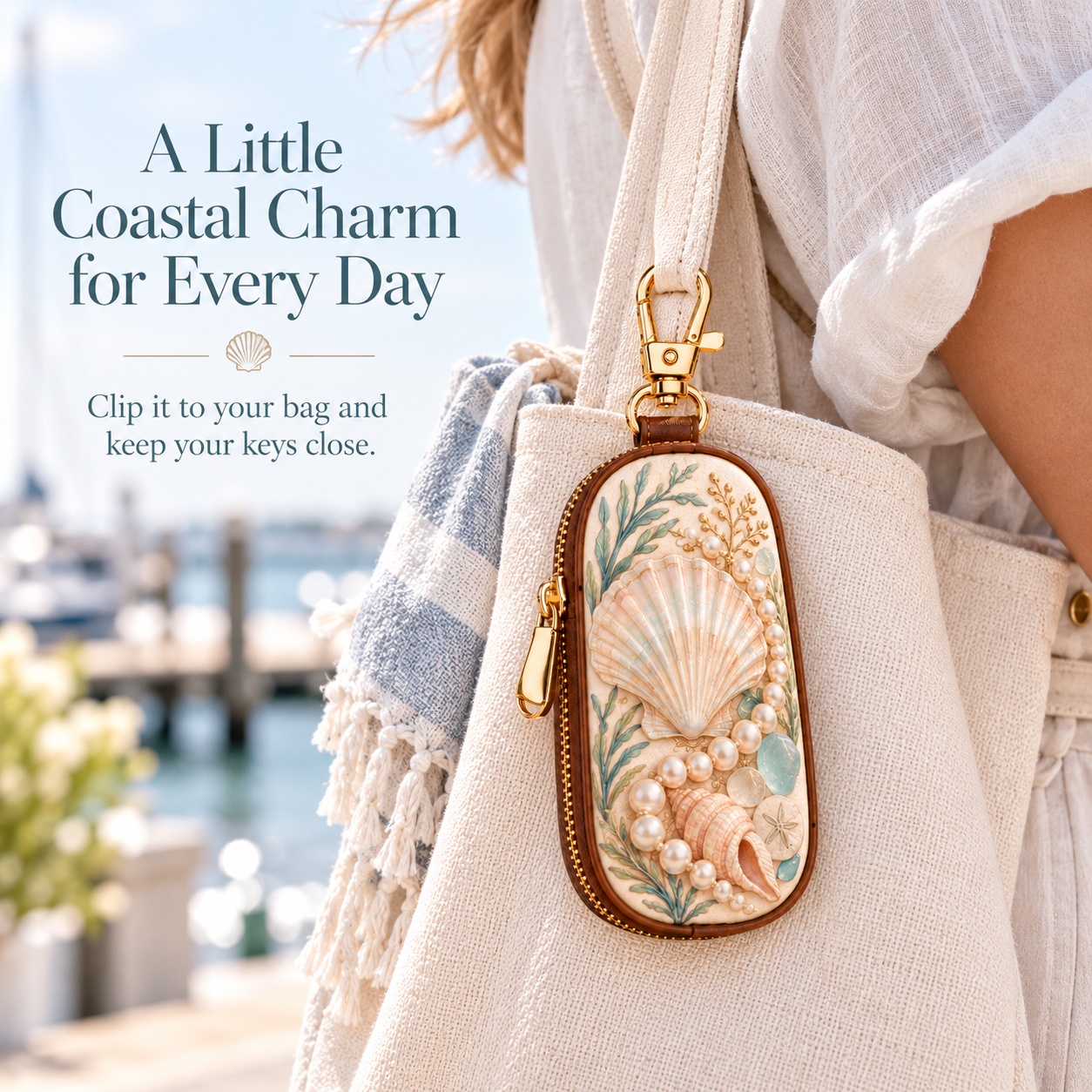 Coastal Escape Key Case – Seaside-Inspired Zippered Key Holder