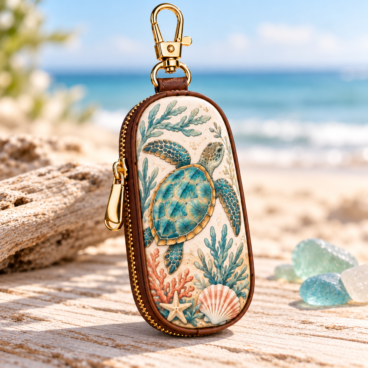 Coastal Escape Key Case – Seaside-Inspired Zippered Key Holder