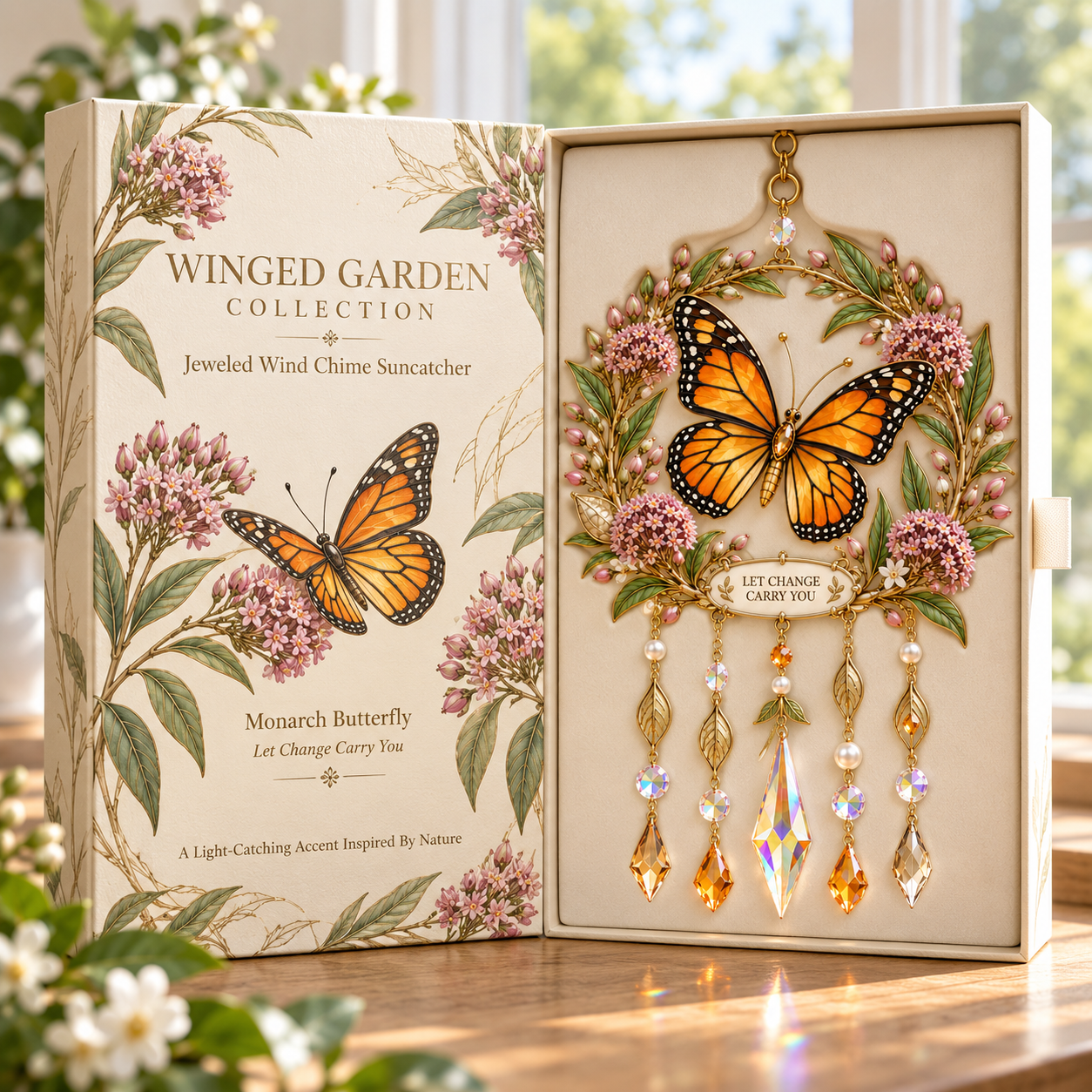Winged Garden Jeweled Wind Chime Suncatcher