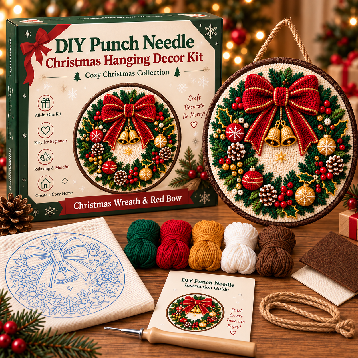 🎅 DIY Punch Needle Christmas Hanging Decor Kit