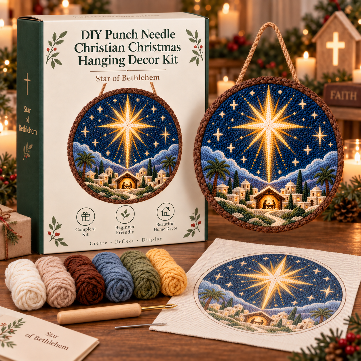 DIY Punch Needle Christian Christmas Hanging Decor Kit