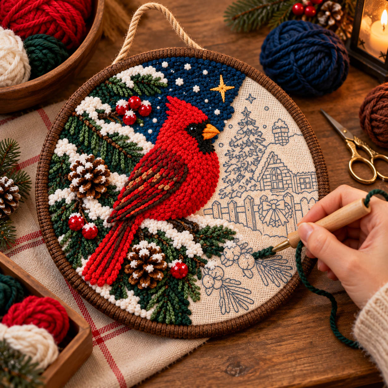 🐦 DIY Punch Needle Winter Woodland Hanging Decor Kit