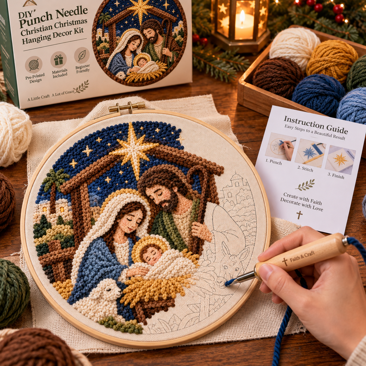 DIY Punch Needle Christian Christmas Hanging Decor Kit