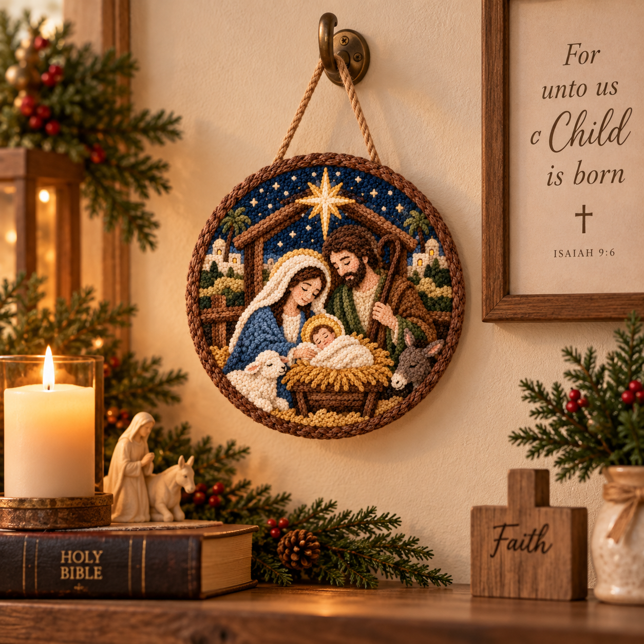 DIY Punch Needle Christian Christmas Hanging Decor Kit