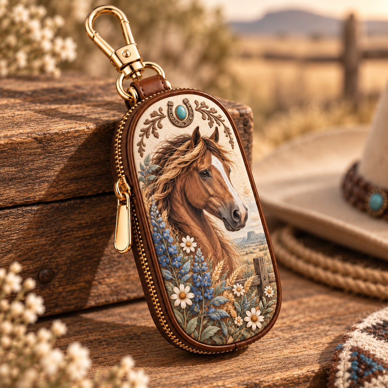 Western Car Key Fob Cover – Rustic Zipper Key Wallet