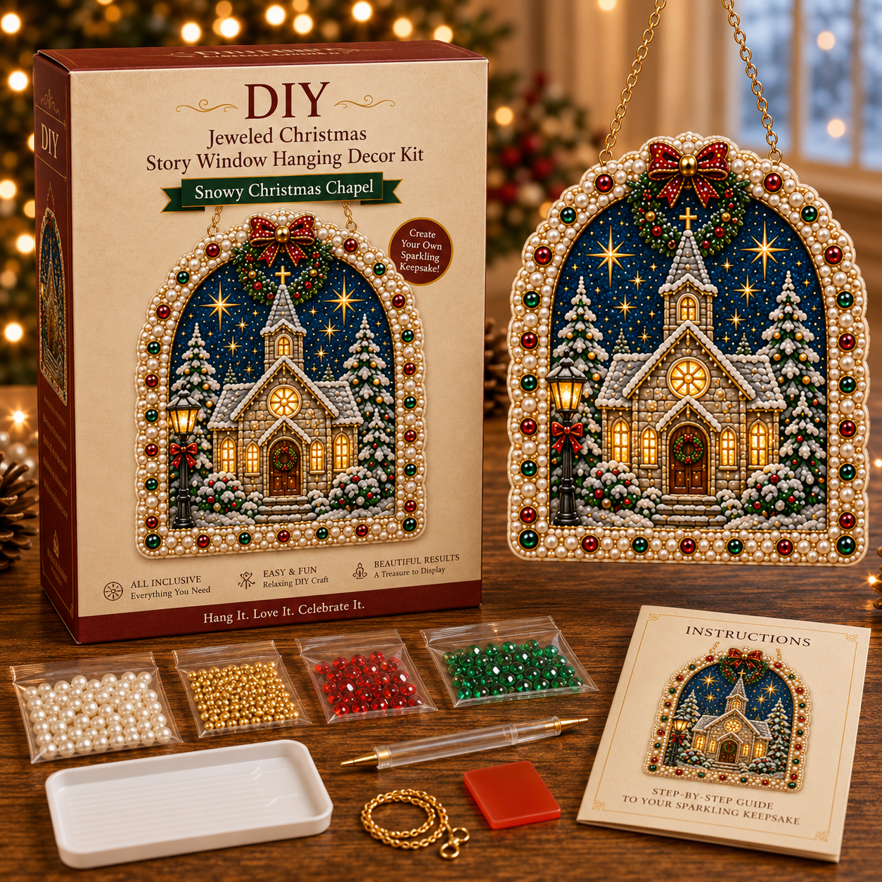 🎅✨DIY Jeweled Christmas Story Window Hanging Ornament Kit