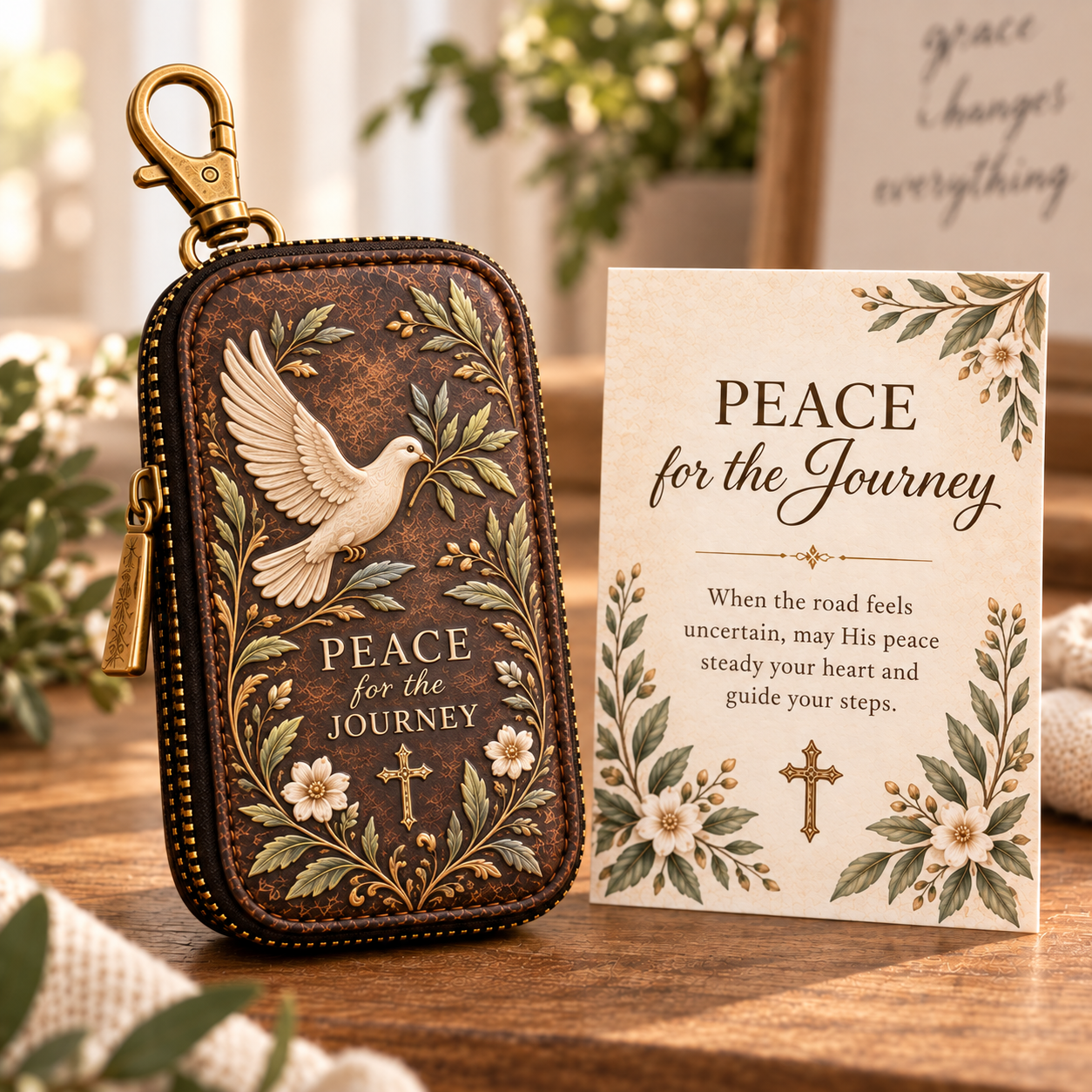 Faith Journey Key Case Gift Set – Christian Key Holder with Encouragement Card