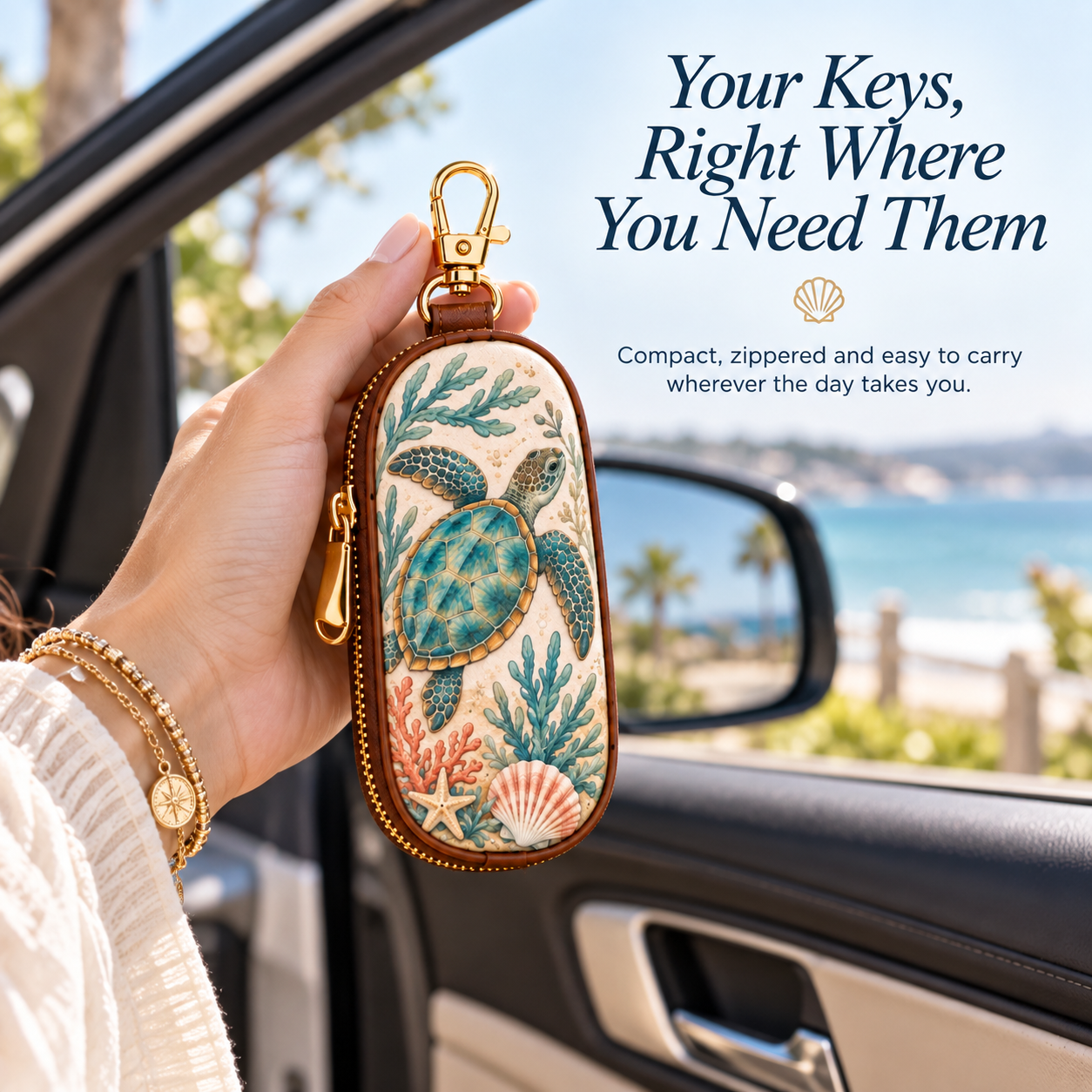 Coastal Escape Key Case – Seaside-Inspired Zippered Key Holder