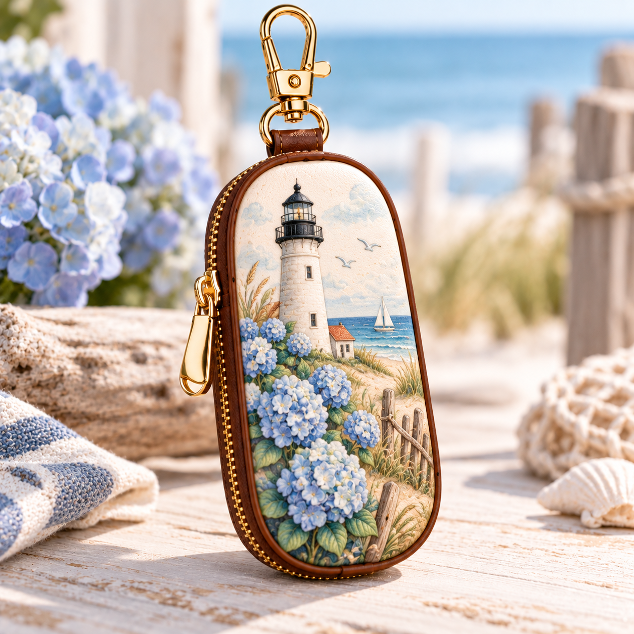 Coastal Escape Key Case – Seaside-Inspired Zippered Key Holder