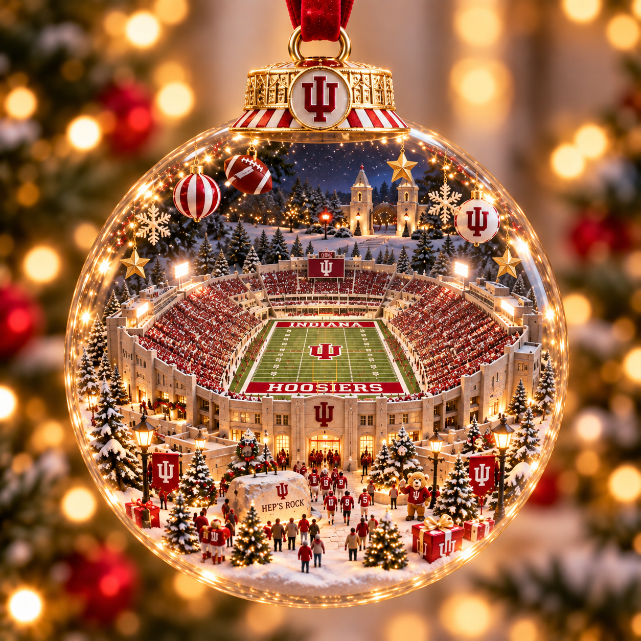 🏈 Game Day Glow – Light-Up Football Stadium Christmas Ornament