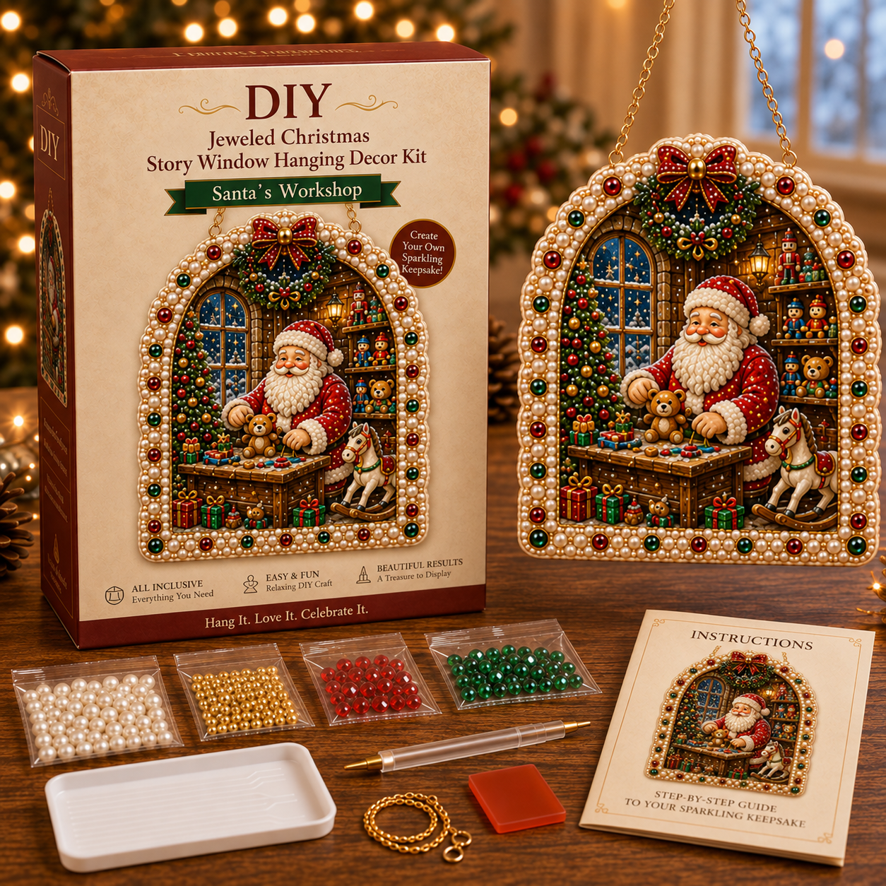 🎅✨DIY Jeweled Christmas Story Window Hanging Ornament Kit