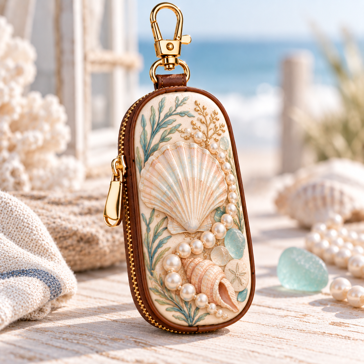 Coastal Escape Key Case – Seaside-Inspired Zippered Key Holder