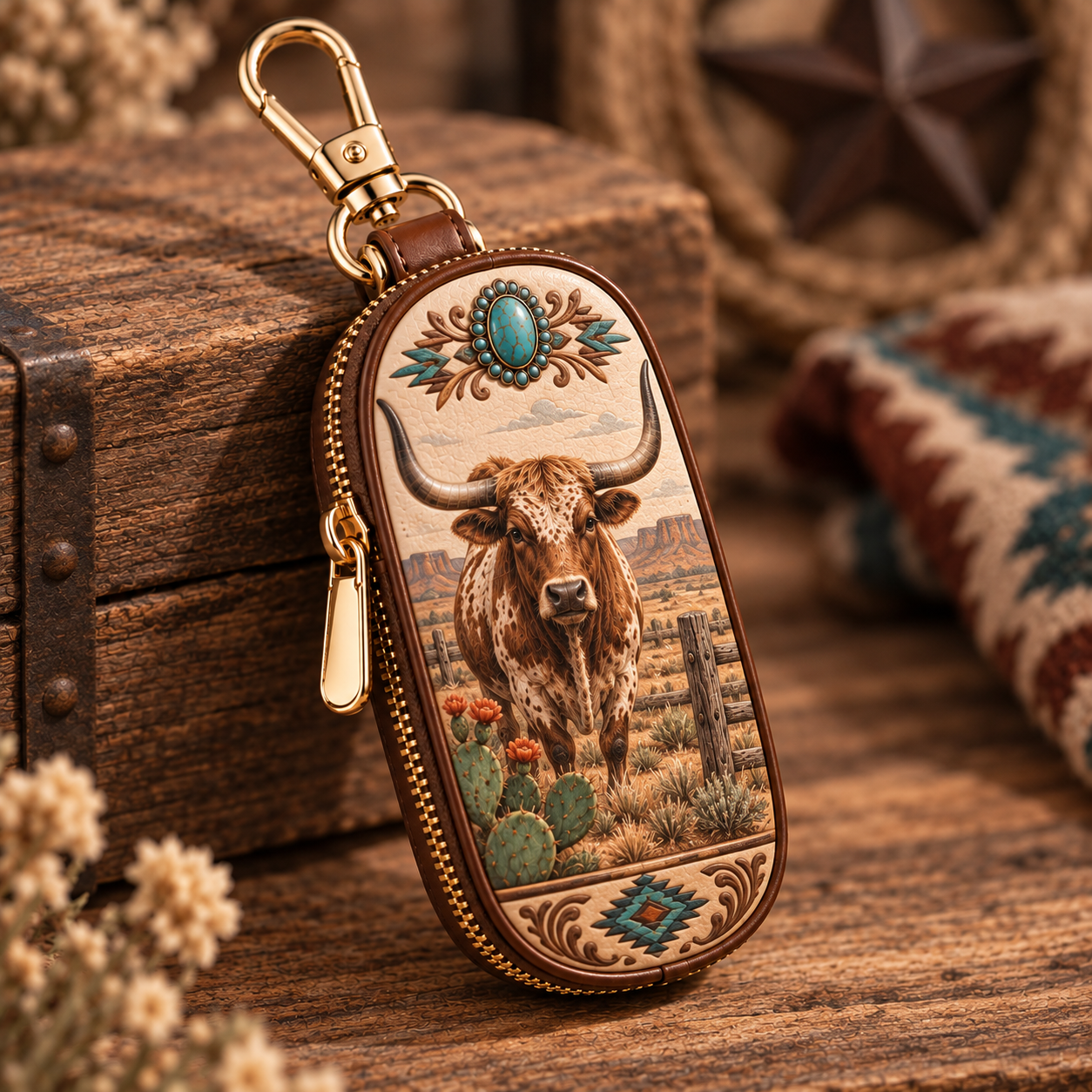 Western Car Key Fob Cover – Rustic Zipper Key Wallet