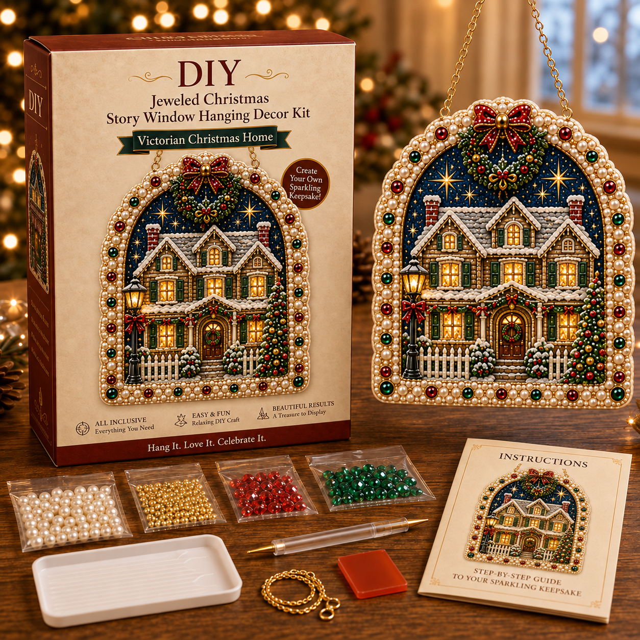 🎅✨DIY Jeweled Christmas Story Window Hanging Ornament Kit