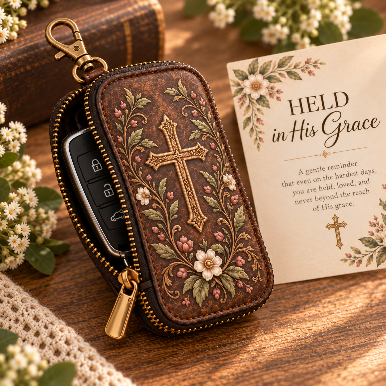 Faith Journey Key Case Gift Set – Christian Key Holder with Encouragement Card