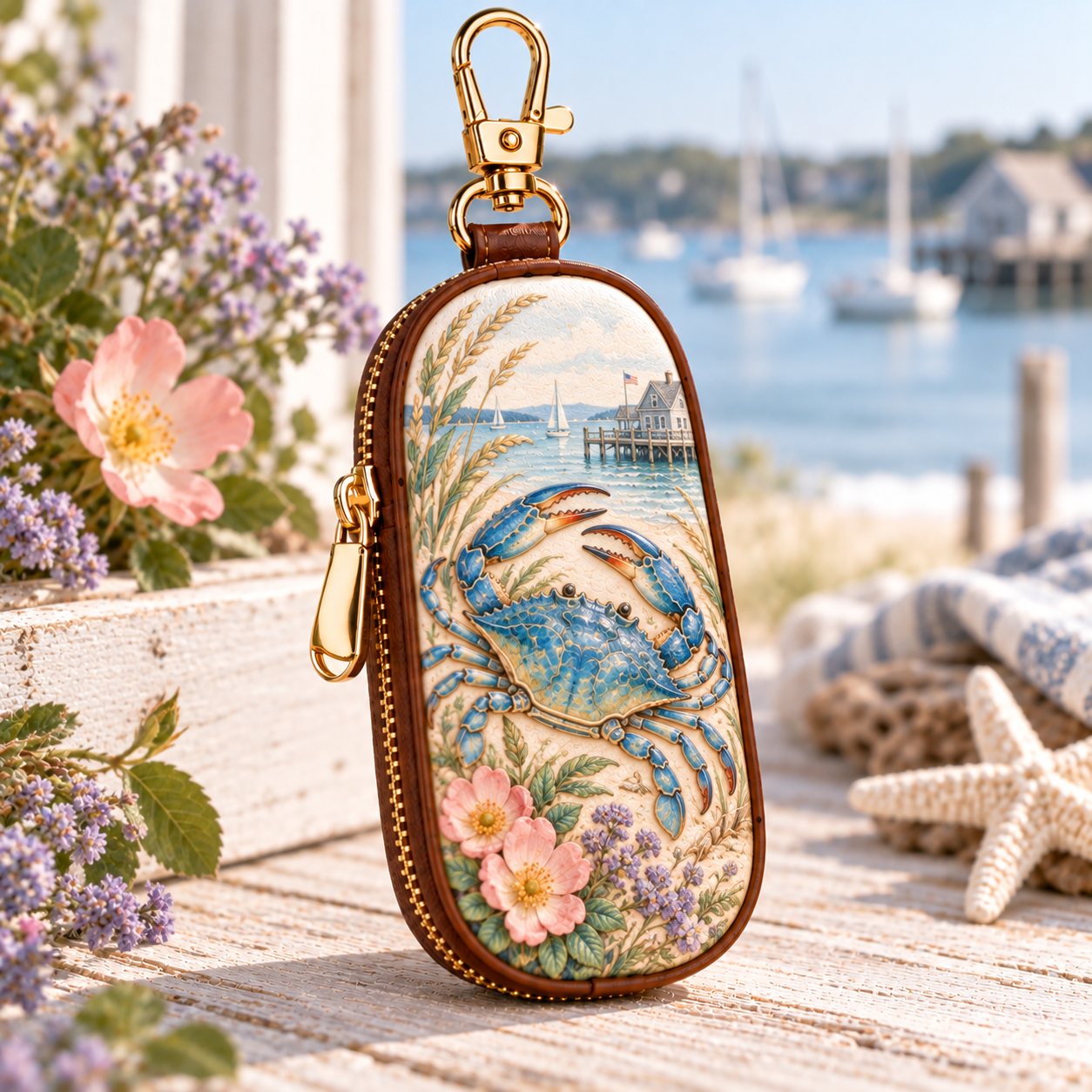 Coastal Escape Key Case – Seaside-Inspired Zippered Key Holder