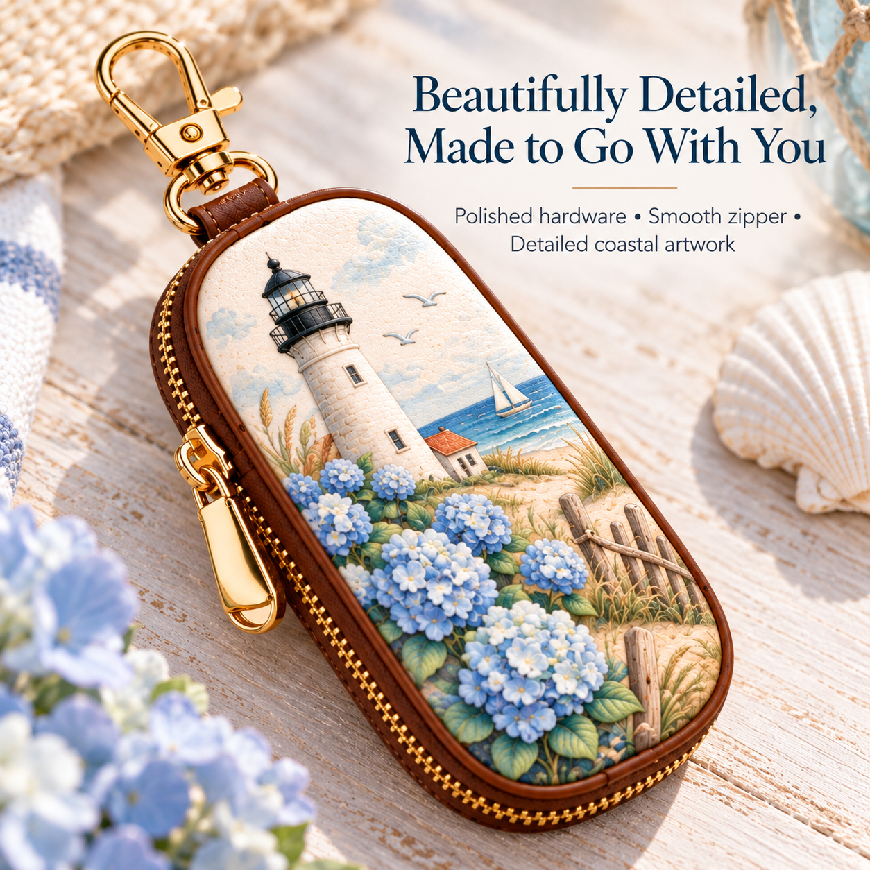 Coastal Escape Key Case – Seaside-Inspired Zippered Key Holder