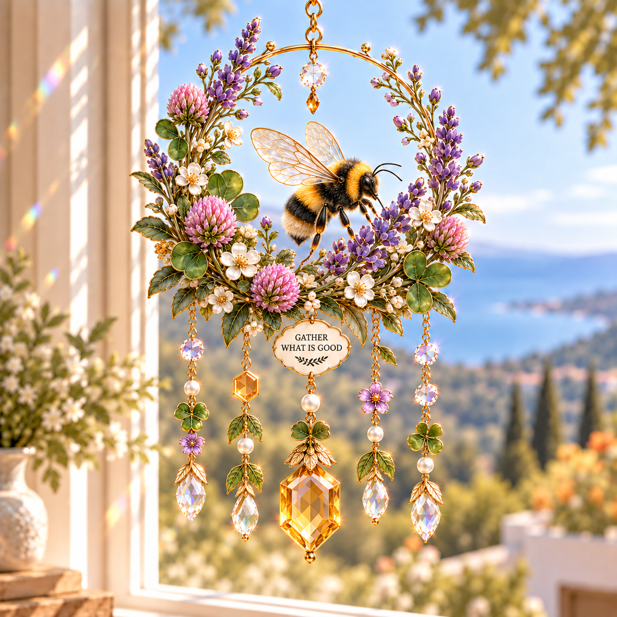 Winged Garden Jeweled Wind Chime Suncatcher
