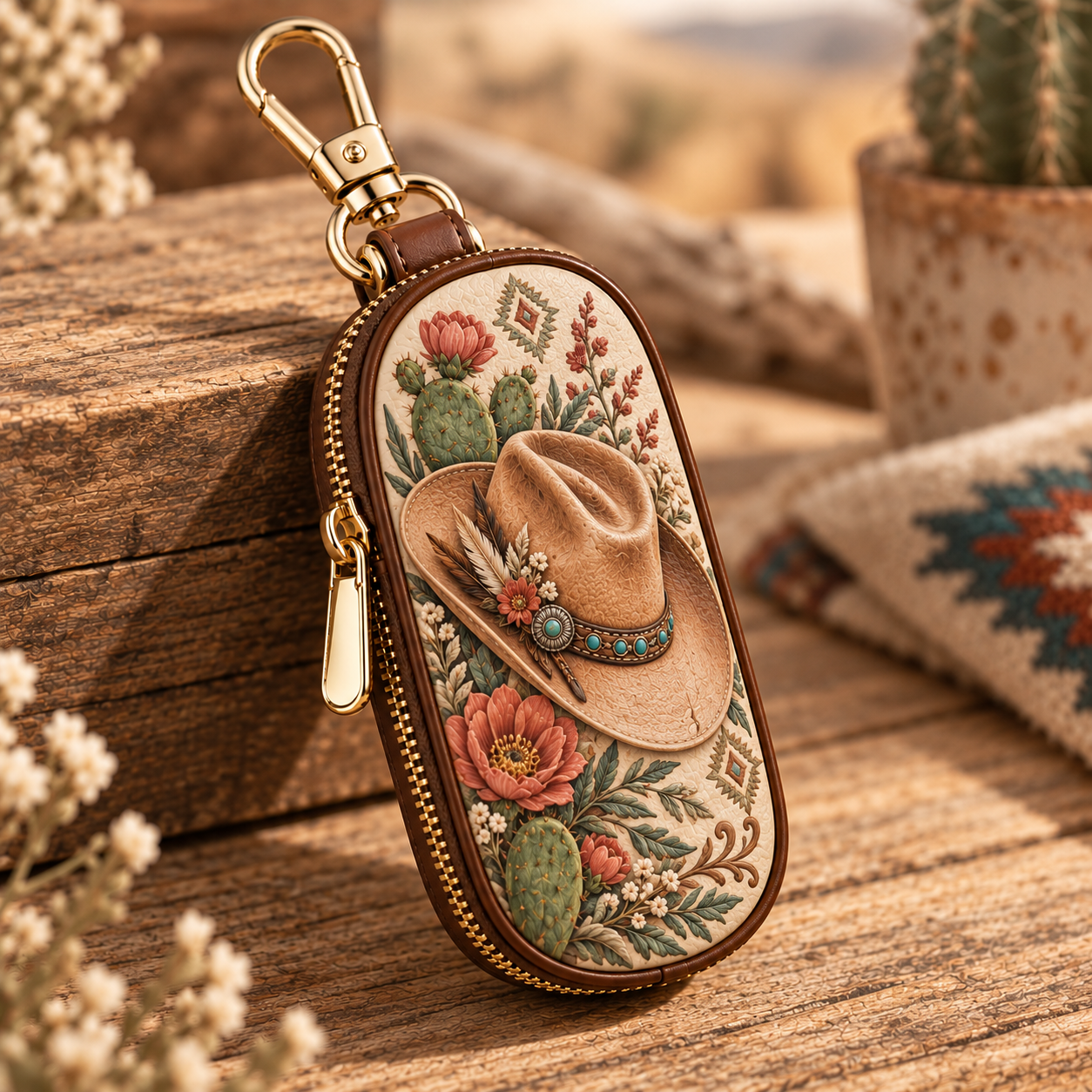 Western Car Key Fob Cover – Rustic Zipper Key Wallet