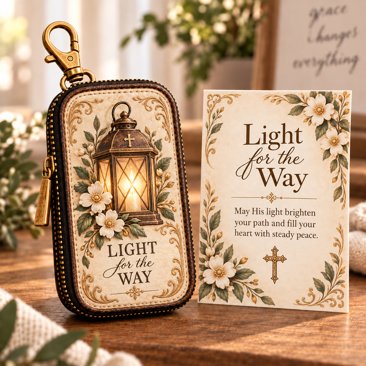 Faith Journey Key Case Gift Set – Christian Key Holder with Encouragement Card