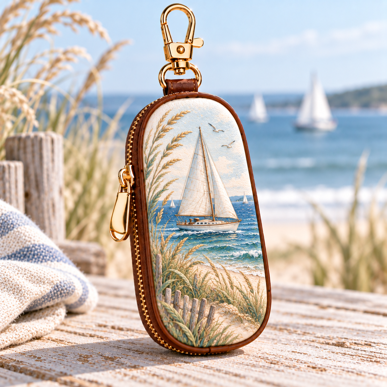 Coastal Escape Key Case – Seaside-Inspired Zippered Key Holder