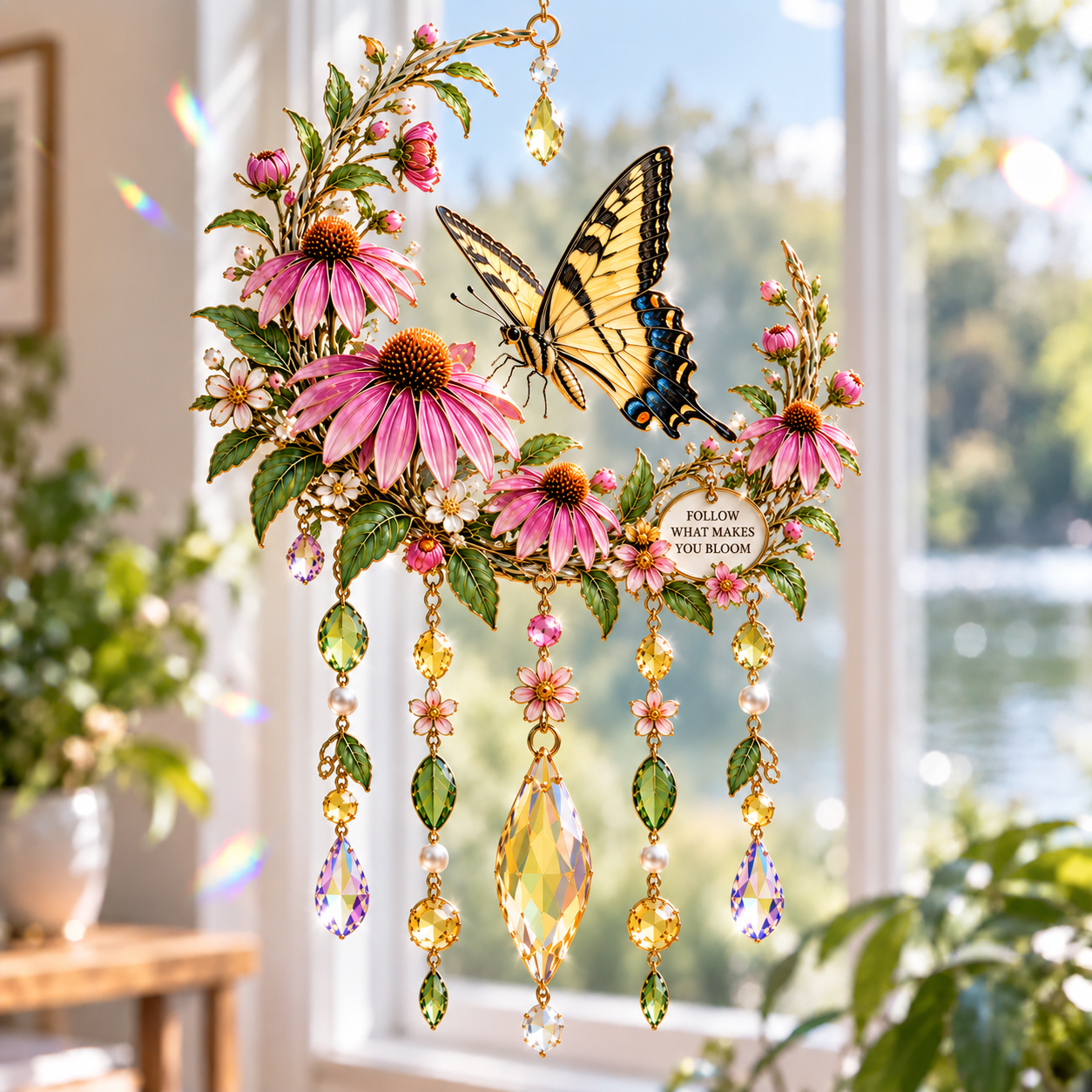 Winged Garden Jeweled Wind Chime Suncatcher