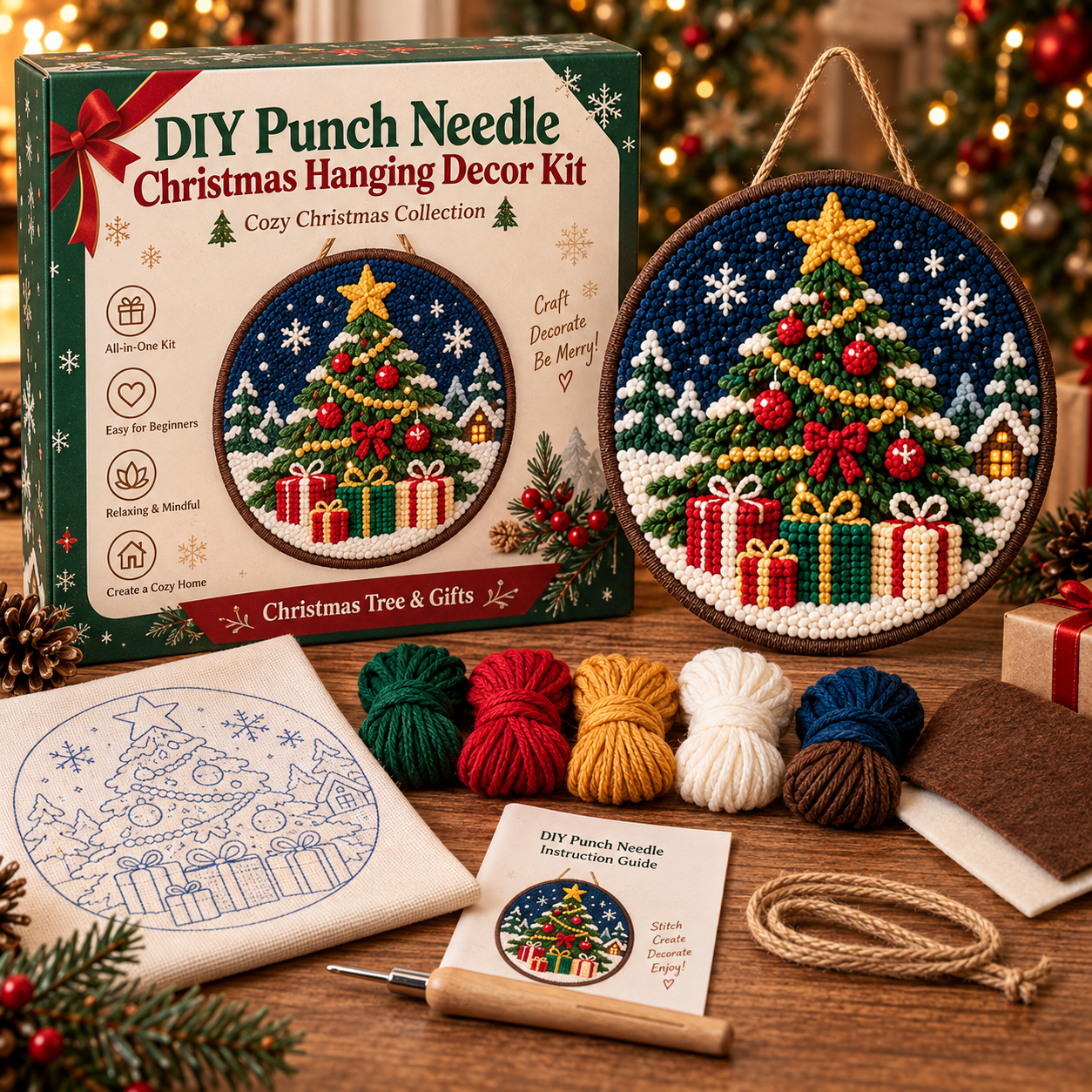 🎅 DIY Punch Needle Christmas Hanging Decor Kit