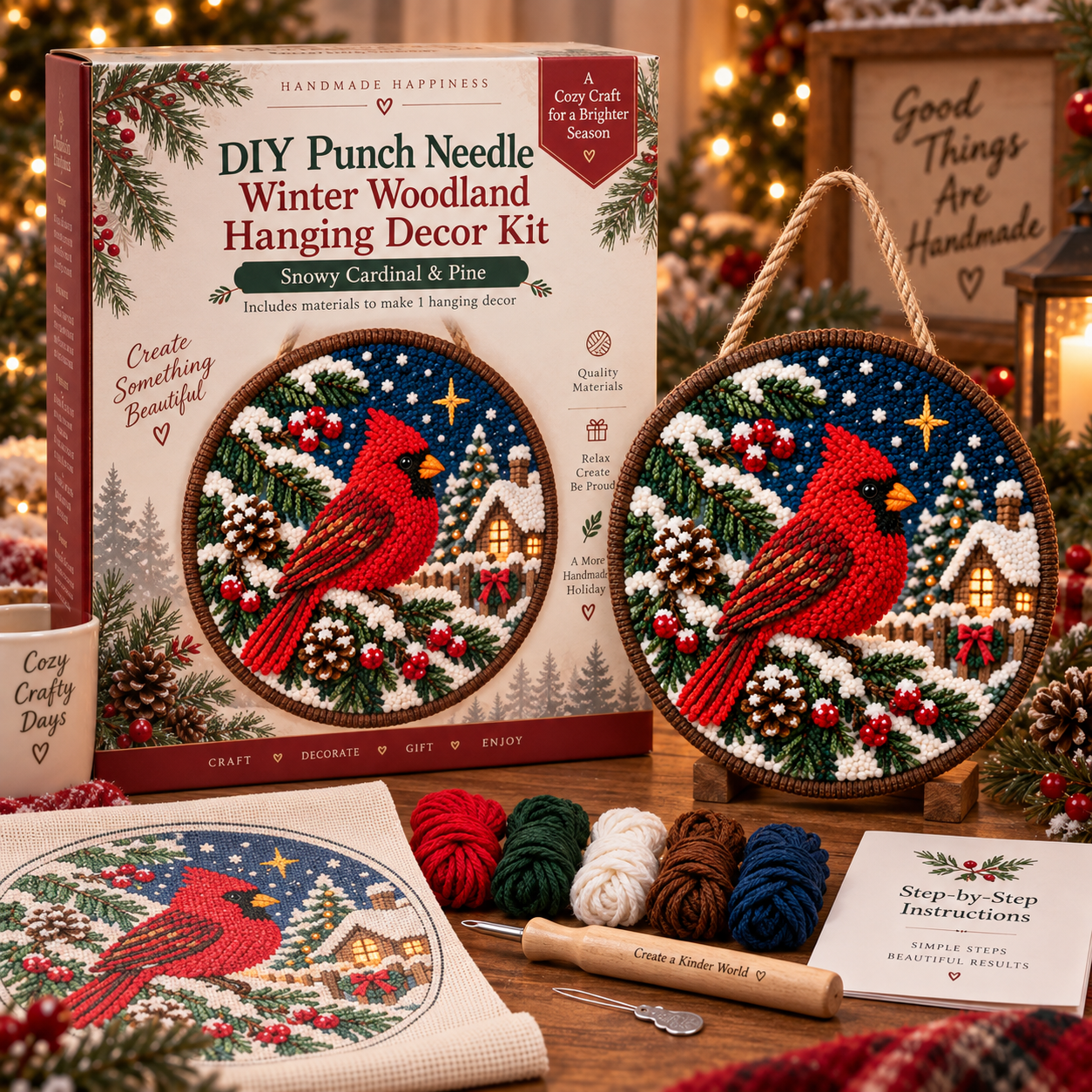 🐦 DIY Punch Needle Winter Woodland Hanging Decor Kit