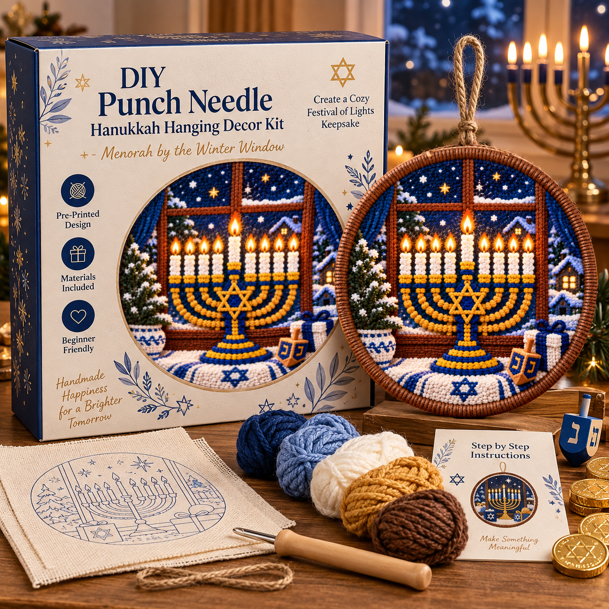 🕎 DIY Punch Needle Hanukkah Hanging Decor Kit