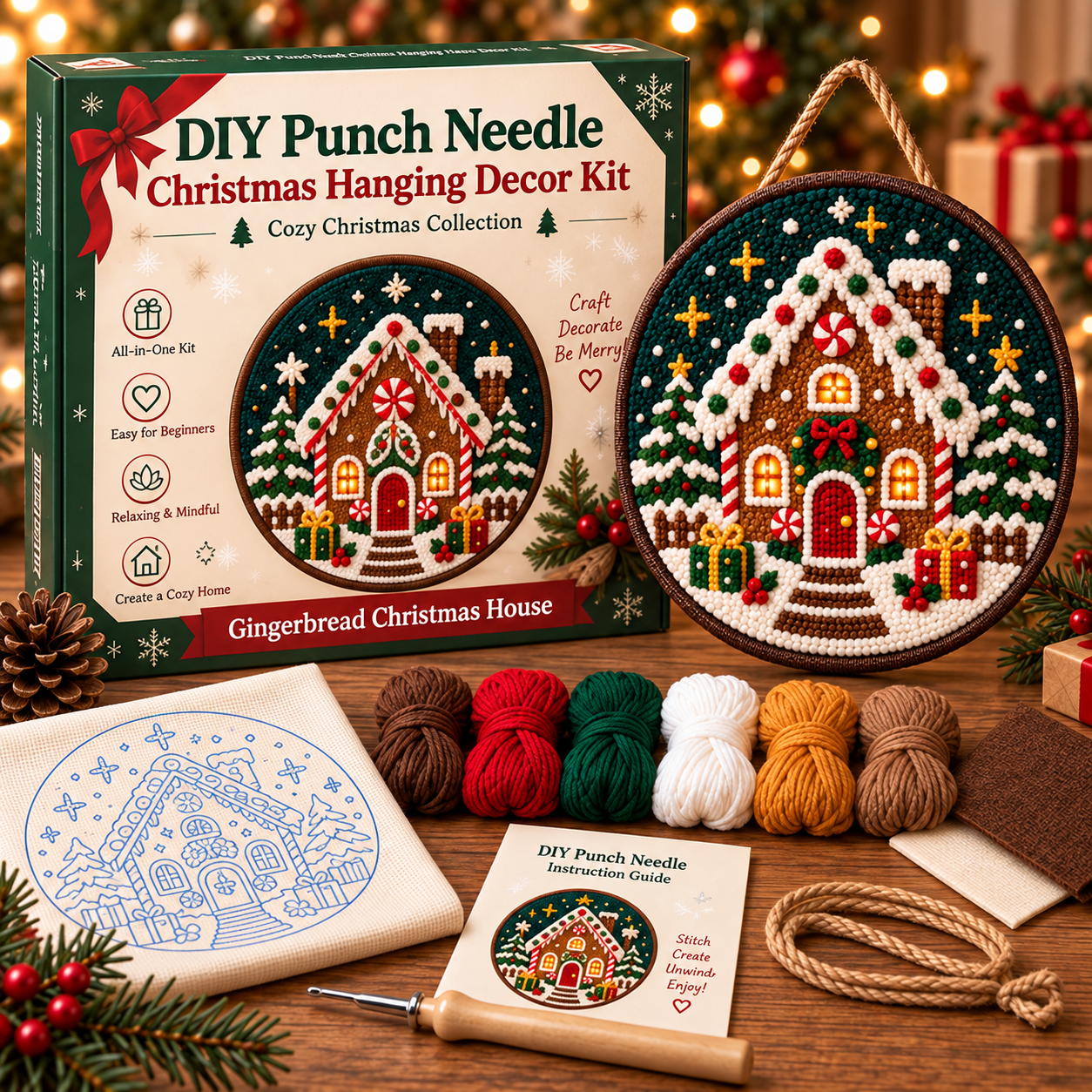 🎅 DIY Punch Needle Christmas Hanging Decor Kit