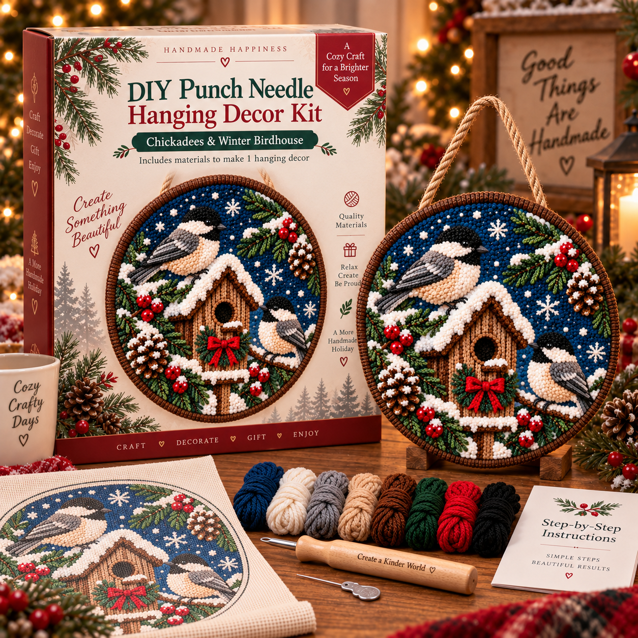 🐦 DIY Punch Needle Winter Woodland Hanging Decor Kit