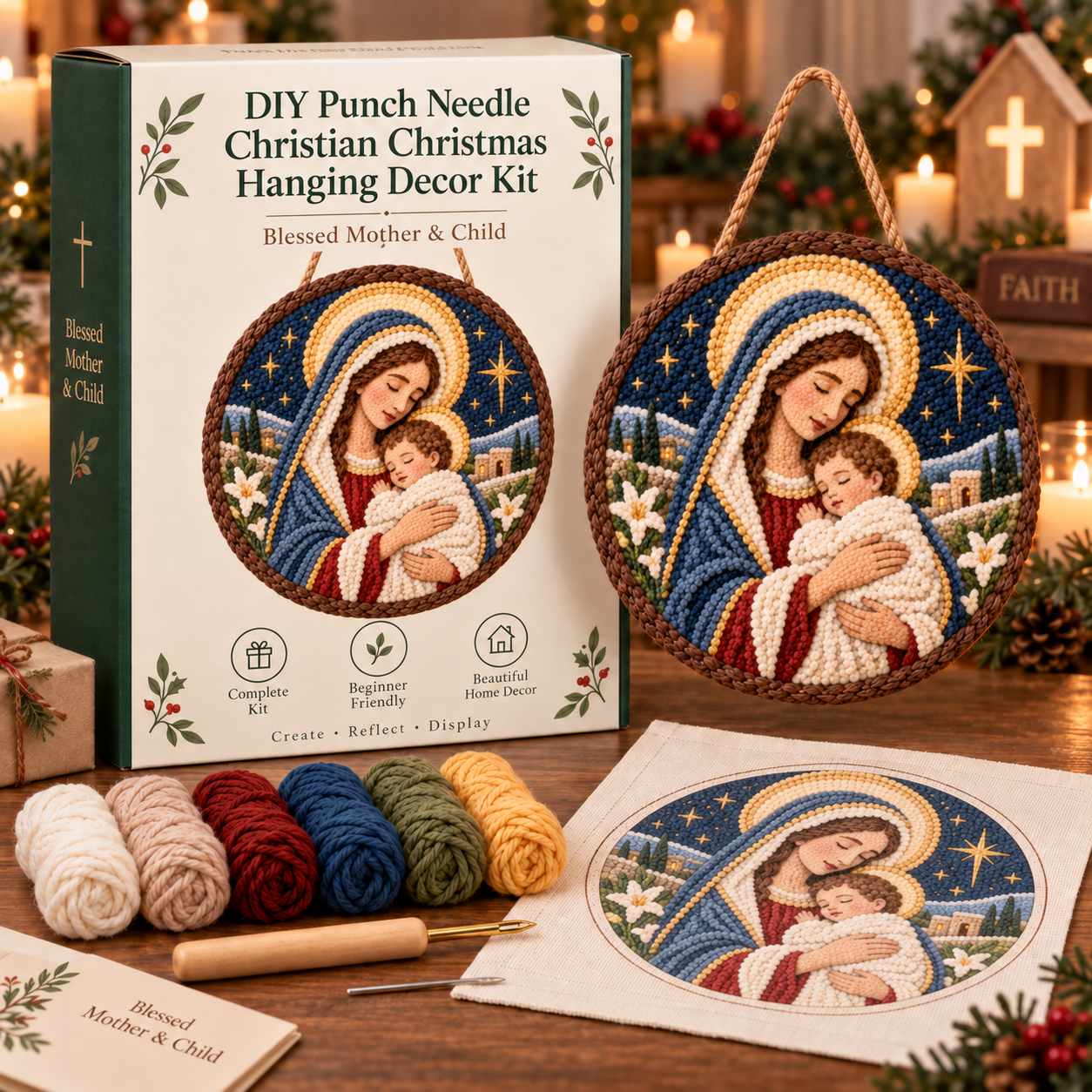 DIY Punch Needle Christian Christmas Hanging Decor Kit