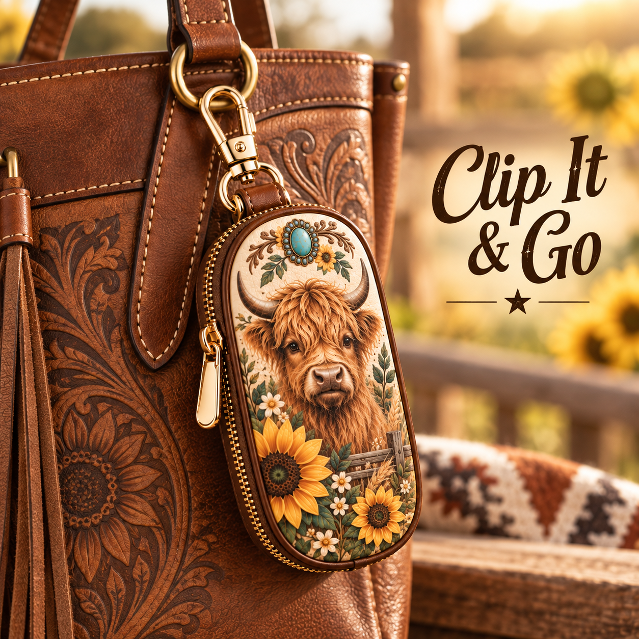 Western Car Key Fob Cover – Rustic Zipper Key Wallet