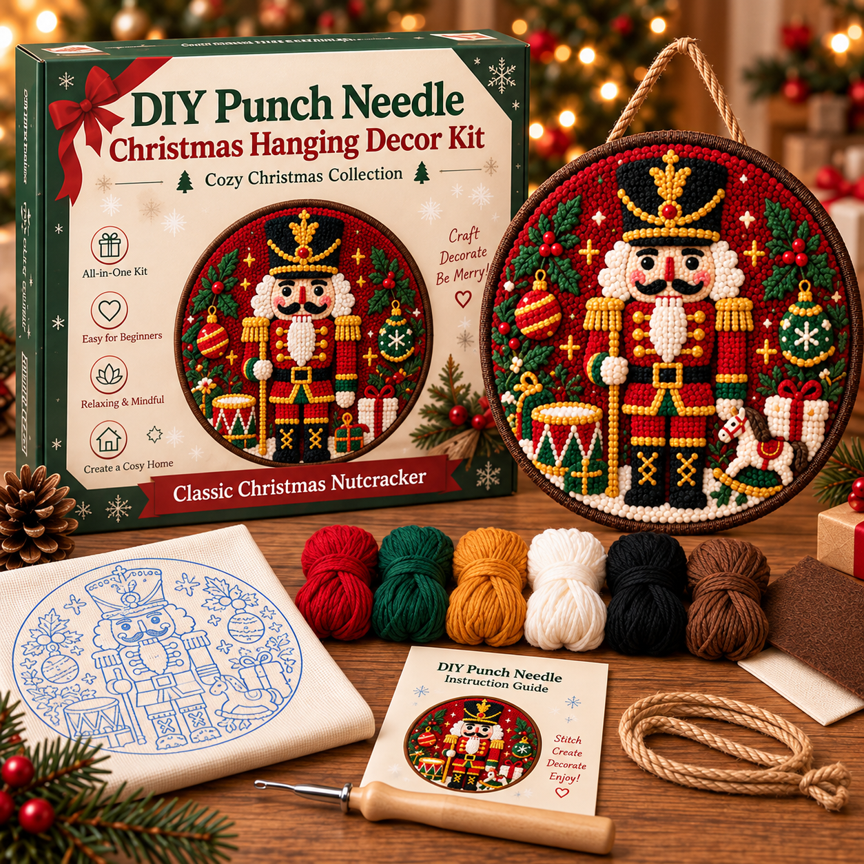🎅 DIY Punch Needle Christmas Hanging Decor Kit