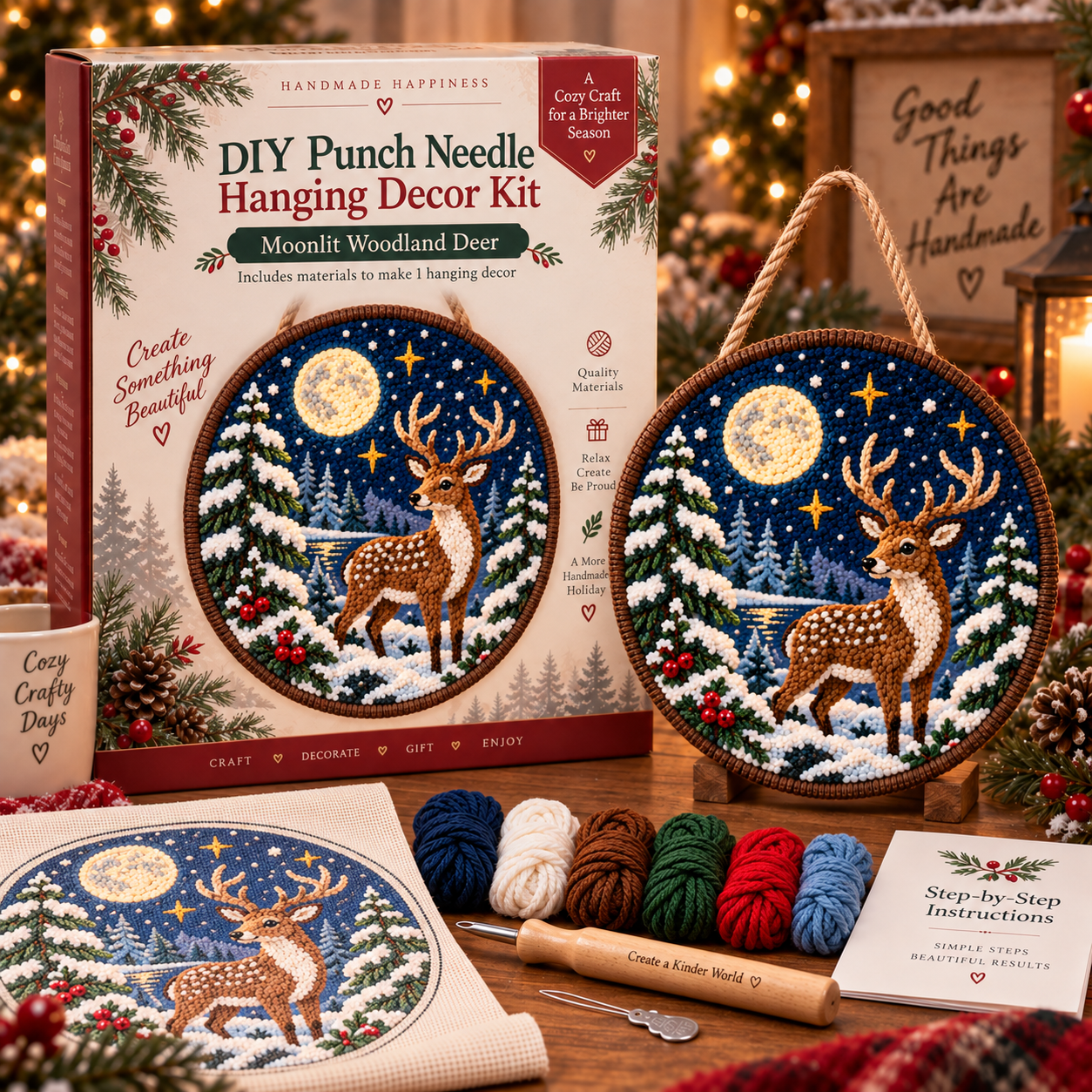 🐦 DIY Punch Needle Winter Woodland Hanging Decor Kit