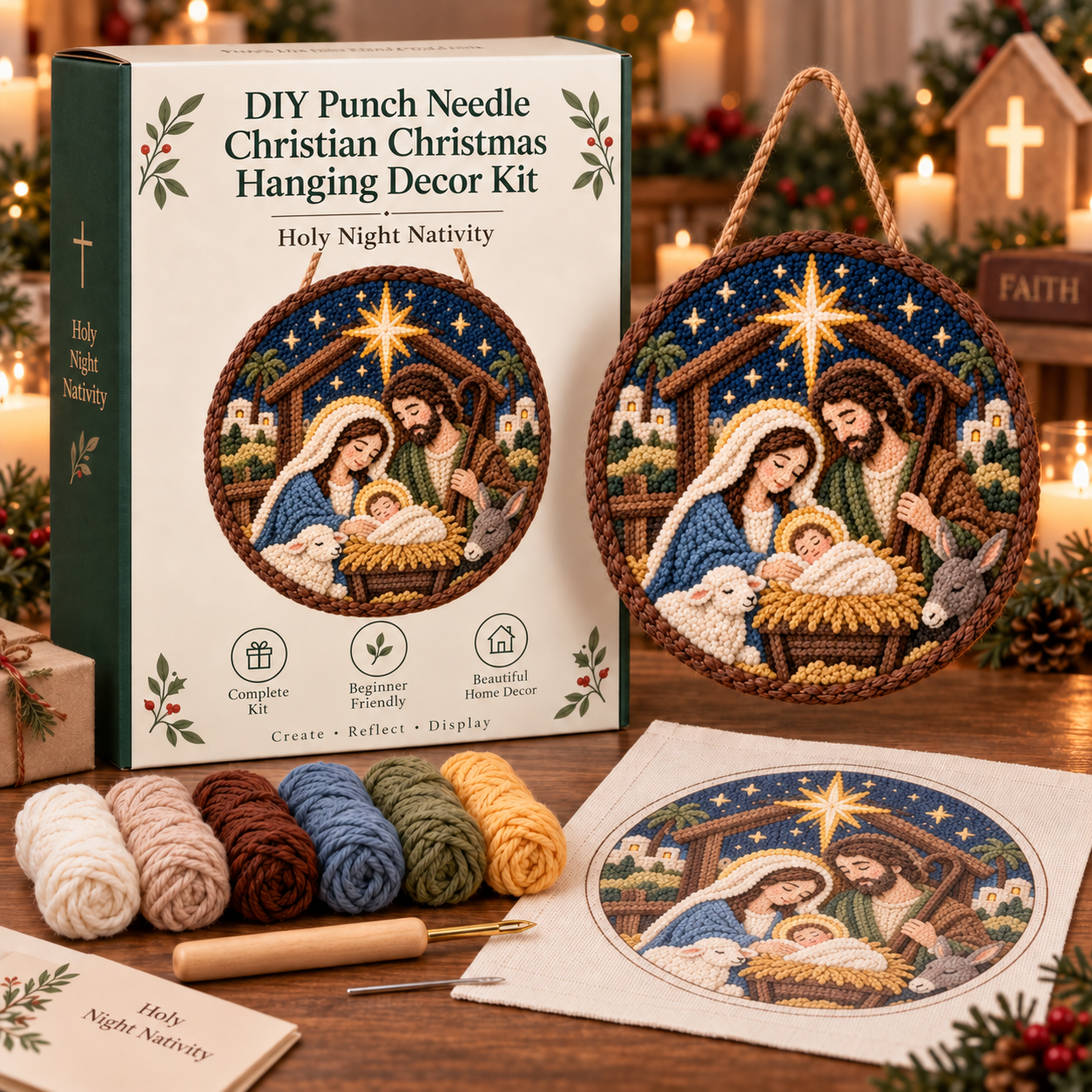 DIY Punch Needle Christian Christmas Hanging Decor Kit
