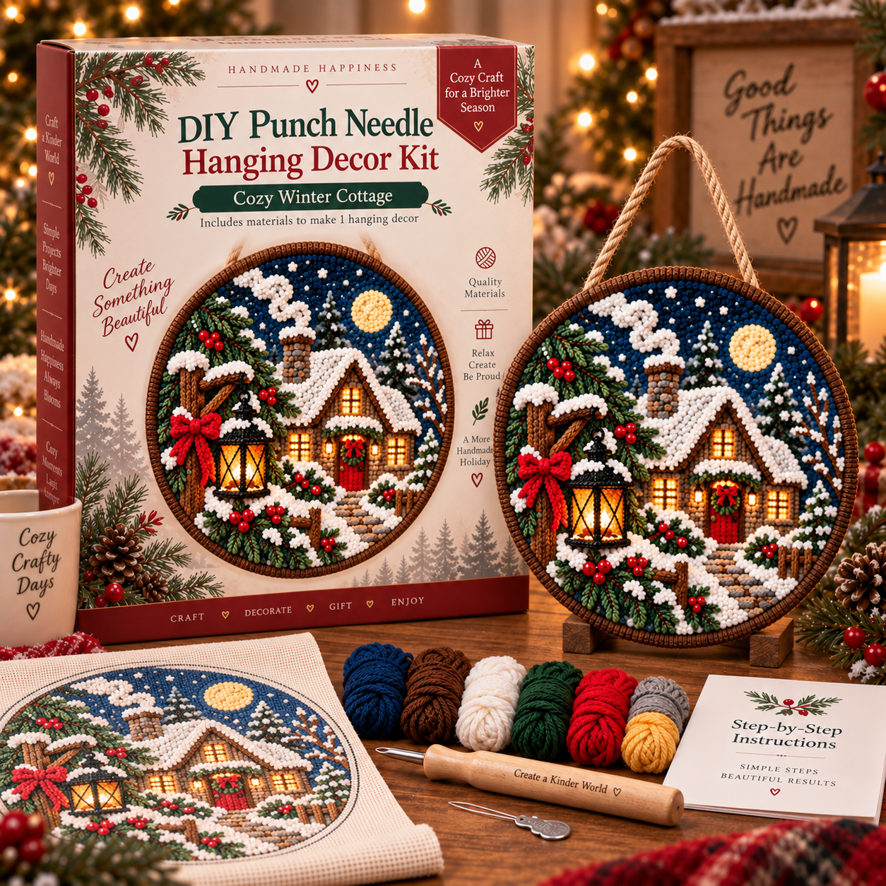 🐦 DIY Punch Needle Winter Woodland Hanging Decor Kit